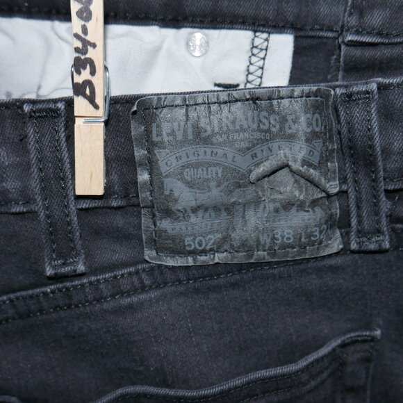 Levis 502 Men's Actual Size 38x30 Jeans Stretch Denim Regular Tapered Leg Black - Picture 7 of 11